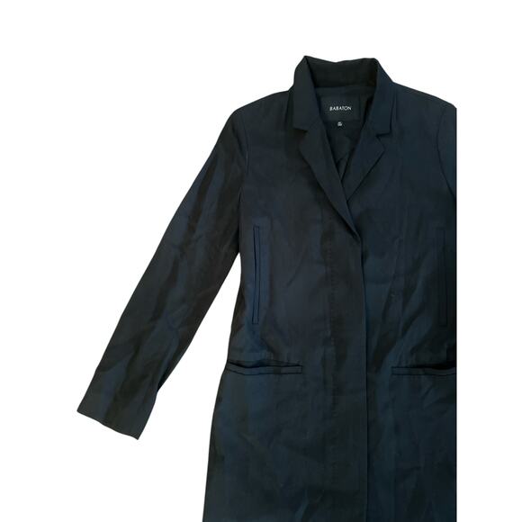 Women XXS Aritzia Babaton Black Milestone Trench Button Jacket Coat Long Lyocell - Picture 2 of 5